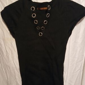 Black Women's Top with Eyelet Detail